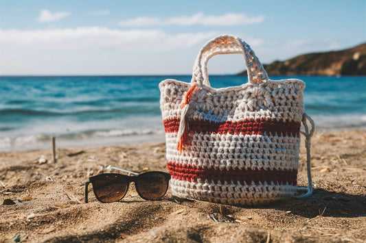 Photo d'un sac et d'une paire de lunettes sur une plage pour imager l'article summer wishlist