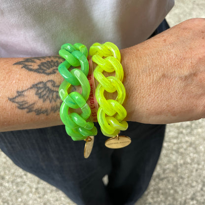 Flat Chain Bracelet Neon Green Marble