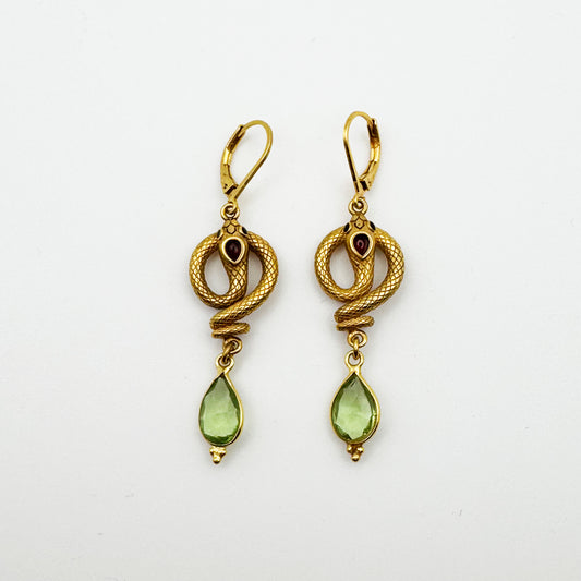 Boucles d'Oreilles Sissi Goutte Grenat/Verre vert clair