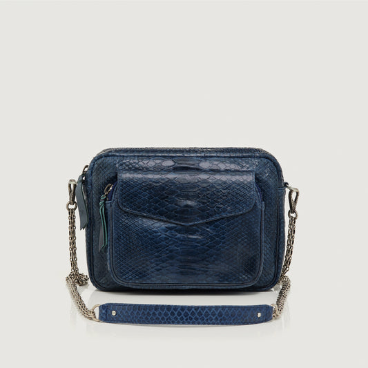 Sac Big Charly Python Navy Chaîne Argentée