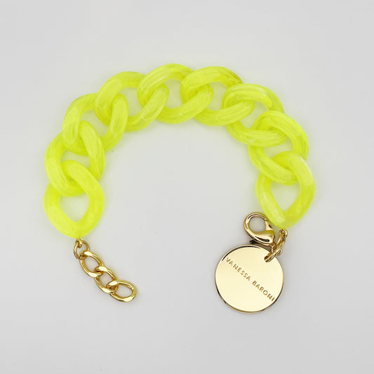 Flat Chain Bracelet Neon Yellow Marble