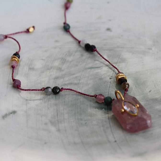 Collier Inside Cordon Tourmaline - Quartz Fraise Rose