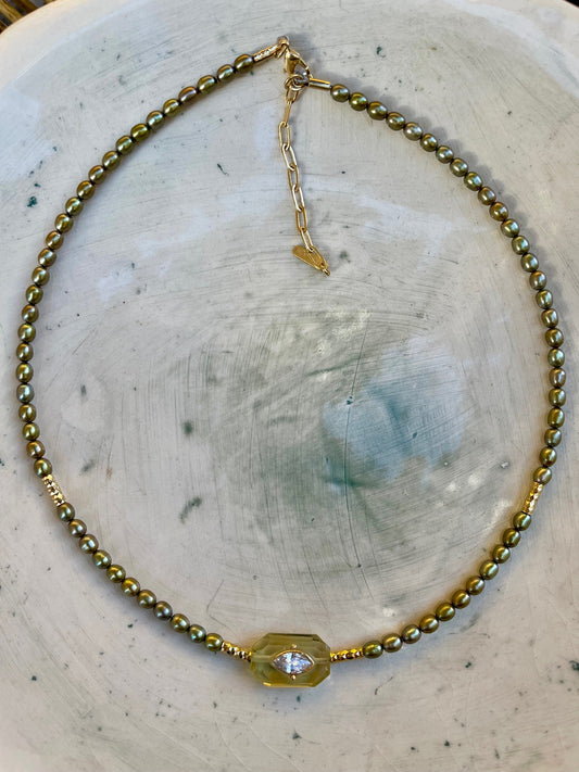 Collier Ras du Cou Inside Perles Kakis - Quartz Lemon