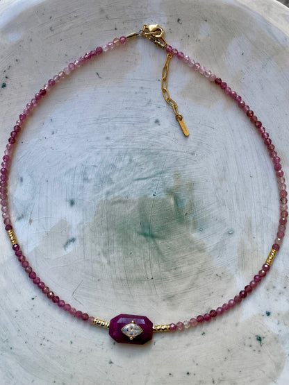 Collier Ras du Cou Inside Tourmaline Rose - Rubis