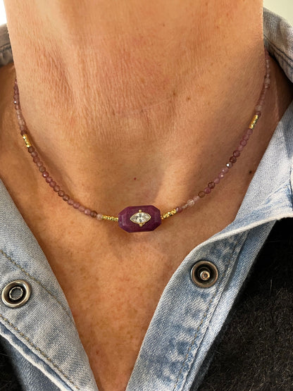 Collier Ras du Cou Inside Tourmaline Rose - Rubis